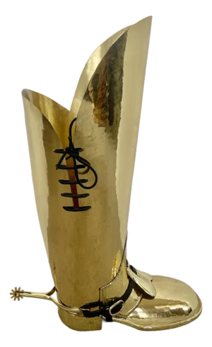 English Brass Boot Umbrella Stand, 1950s