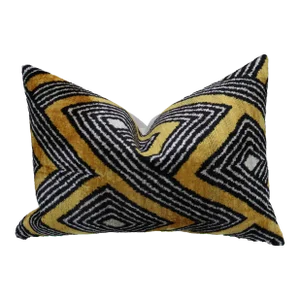 Contemporary Handmade Luxury Black Gold Velvet Throw Pillow With Down Insert