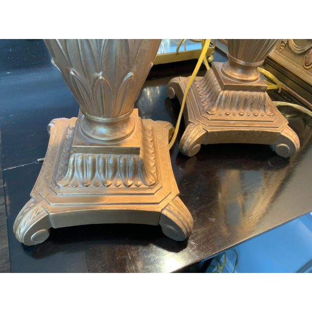 1980’s French Style Gold Tone Wrought Iron Metal Table Lamps - a Pair For Sale In Chicago - Image 6 of 11