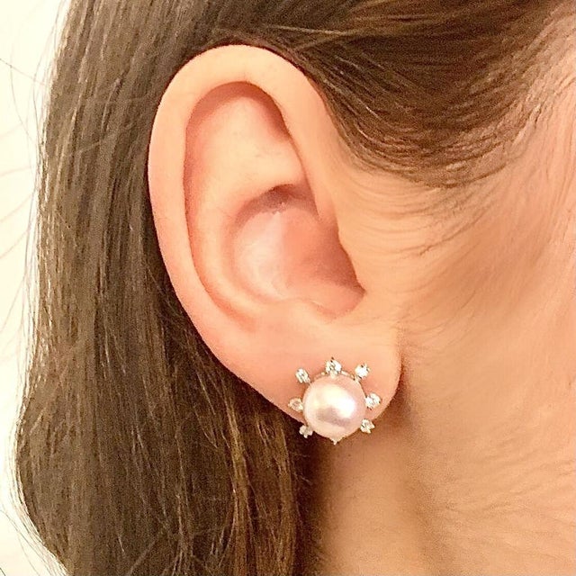 White Diamond Akoya Pearl Earrings 14 Karat White Gold Certified For Sale - Image 8 of 15