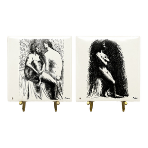 Share Vintage Picasso La Femme Ceramic Art Tiles Spadem Paris 1976 Estate Set of 2 -6"