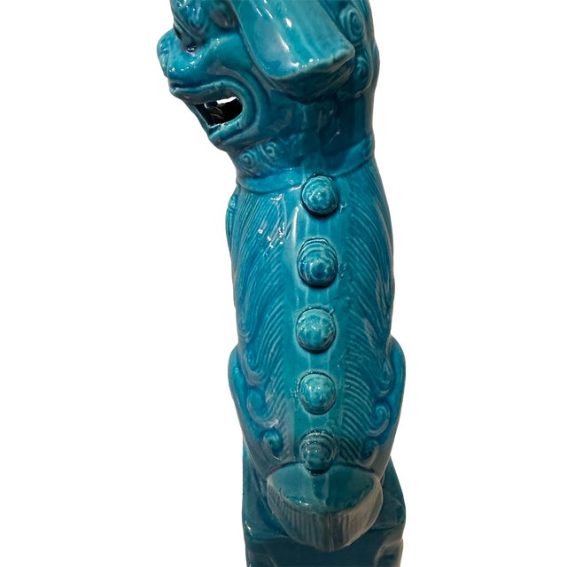 Large MCM Turquoise Glazed Foo Dog Guardian Sculpture For Sale In Seattle - Image 6 of 12