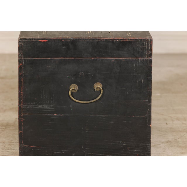 Early 20th Century Qing Dynasty Elmwood Blanket Chest with Black Lacquer Finish and Brass Accents For Sale - Image 12 of 12