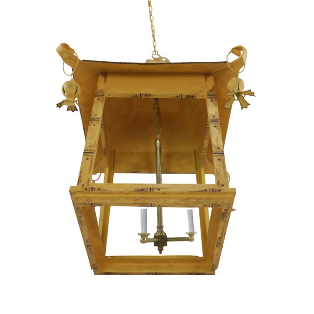 vintage Double-story pagoda imitation bamboo pattern three-light chandelier There is a 12" chain with canopy to the...