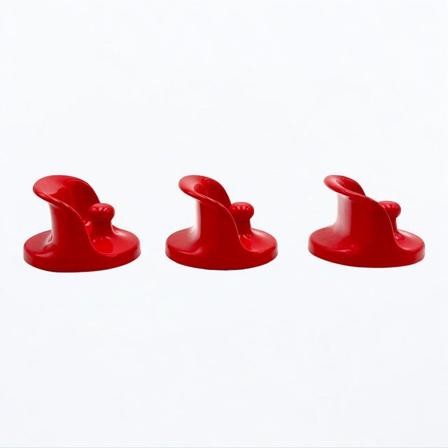 Kartell Red Wall Hooks by Olaf Von Bohr for Kartell, 1970s, Set of 3 For Sale - Image 4 of 11