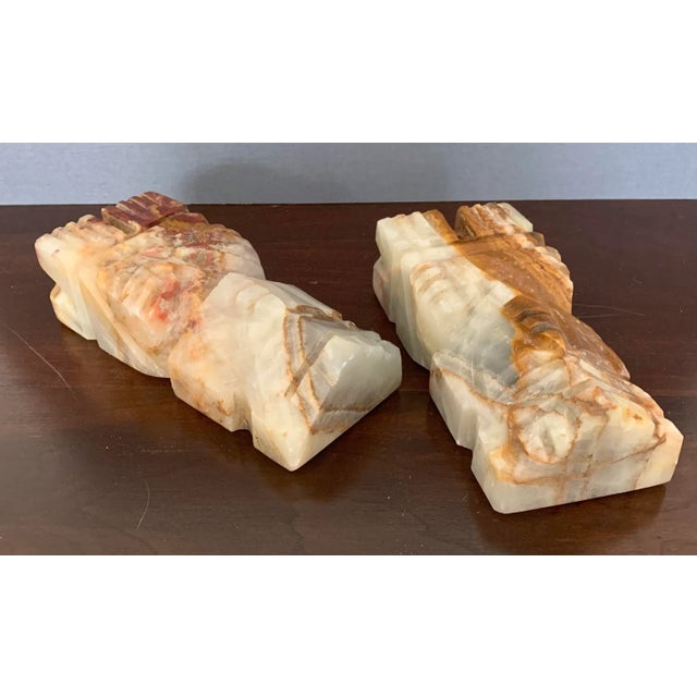 Gemstone Mid-Century Boho Carved Onyx Stone Bookends For Sale - Image 7 of 8