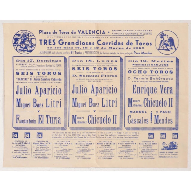 1930's Spanish Bullfighting Poster, Plaza De Toro, Valencia (Set of 4) For Sale - Image 6 of 11
