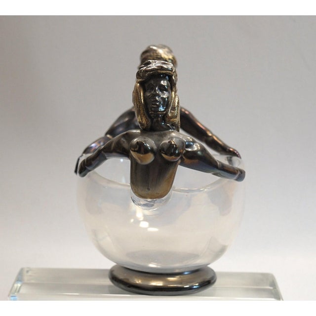 Black Iridescent Bowl with Figurine in Head Position attributed to Ercole Barovier, 1930s For Sale - Image 8 of 17