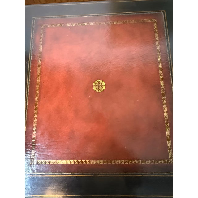 1990s Lillian August for Hickory White Ebonized Leather Top Desk With Pull-Out Slides For Sale - Image 10 of 12