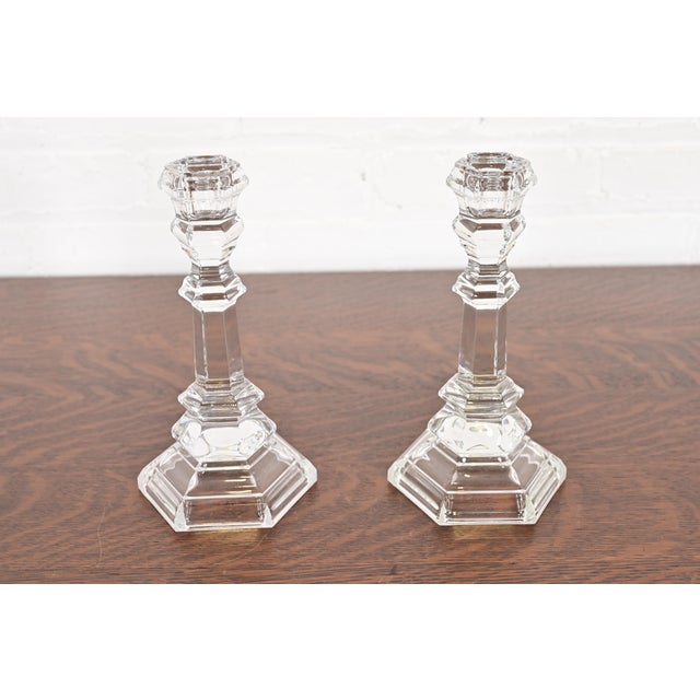 A gorgeous pair of crystal candlesticks By Tiffany & Co. (signed at the base) USA, Late 20th Century Each measures: 4.5"W...
