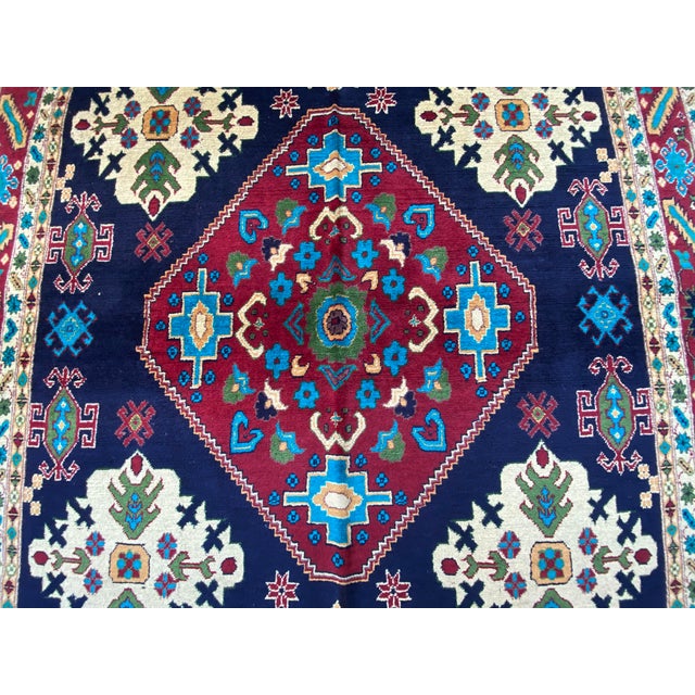 2000 - 2009 Handmade Afghan Bokhara Medallion Rug – Rich Red, Blue & Gold Tribal Design – 4'8" X 6'9" For Sale - Image 5 of 10