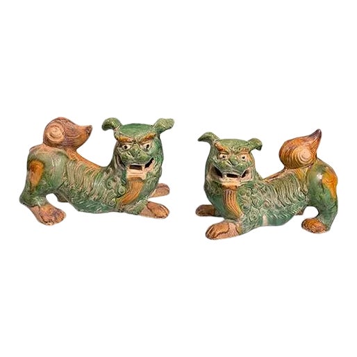 Tang Dynasty Color Fu Dogs - a Pair For Sale