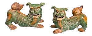 Tang Dynasty Color Fu Dogs - a Pair