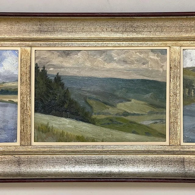 Wood Framed Triptych Oil Painting on Board For Sale - Image 7 of 13