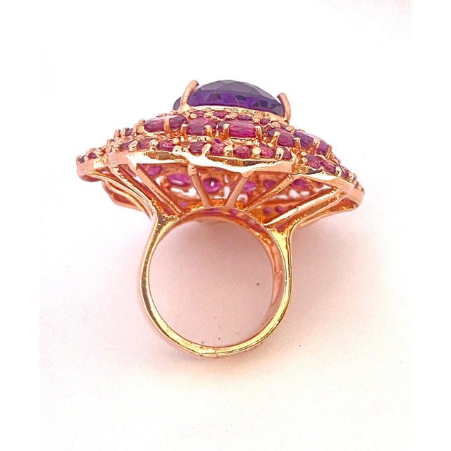 Bochic "Orient" Vintage Amethyst & White Topaz Ring Set In 18 K Gold & Silver For Sale - Image 4 of 18