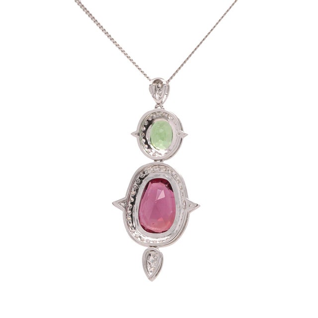 Contemporary Tsavorite, Diamond and Garnet Platinum Pendant Necklace - Fei Liu For Sale - Image 3 of 6