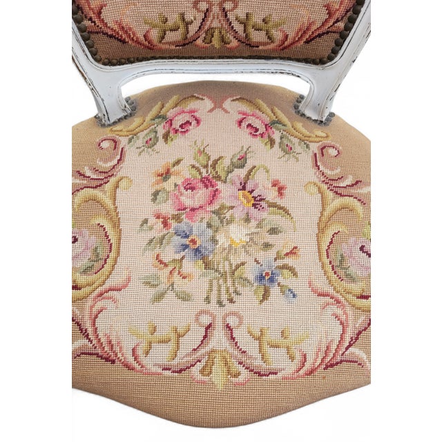 French Louis XV Style Armchair with Hand-Embroidered Floral Needlepoint, 1920s For Sale - Image 18 of 18