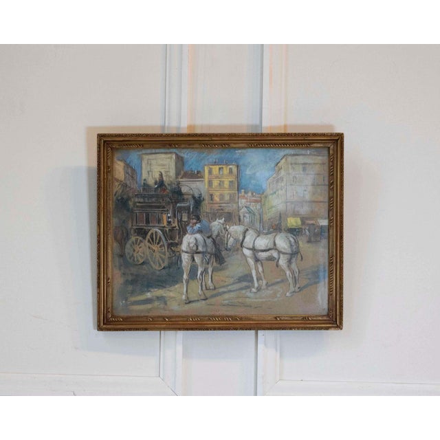 This evocative early 20th-century work depicts the Place Pigalle omnibus in Paris, capturing a lively moment of urban life...