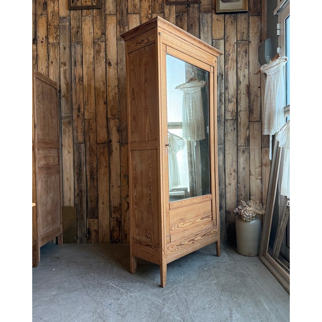Antique Pitch Pine Mirrored Wardrobe, 1890s For Sale - Image 5 of 10