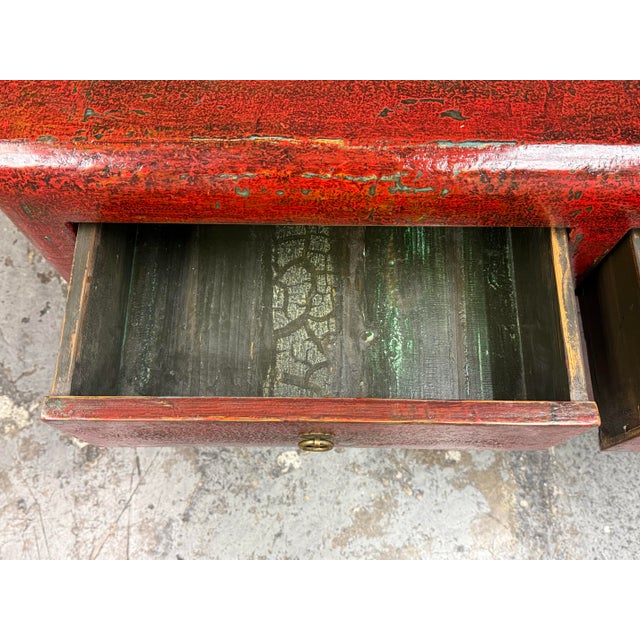 Asian Red Distressed Lacquered Sideboard, Vintage For Sale - Image 10 of 12