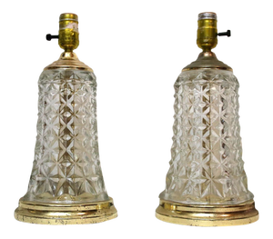Diamond Cut Waterford Style Crystal Table Lamps - Pair