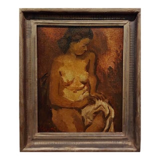Moses Soyer -1930s Portrait of a Seated Nude Female -Oil Painting For Sale