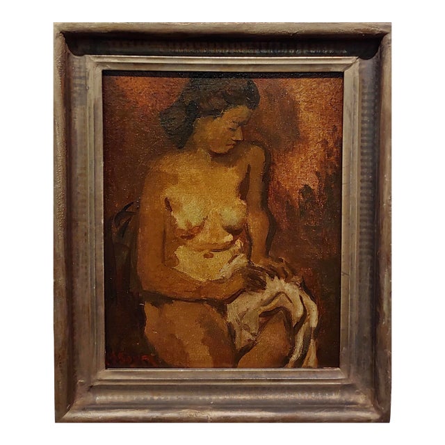 Moses Soyer -1930s Portrait of a Seated Nude Female -Oil Painting For Sale