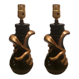 Mid 20th Century Hollywood Regency Pair"Little Black Dress" Curvy Sculptural Lamps - a Pair For Sale