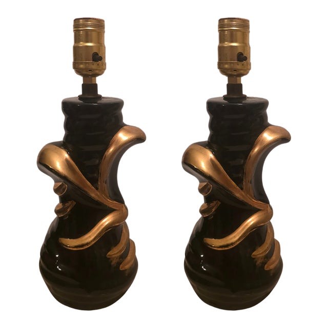 Mid 20th Century Hollywood Regency Pair"Little Black Dress" Curvy Sculptural Lamps - a Pair For Sale