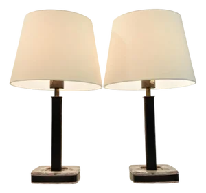 Glass, Leather and Brass Table Lamps by Uppsala Armaturfabrik, Set of 2