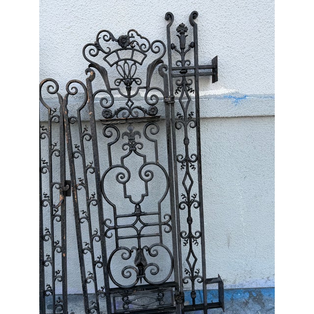 Metal Pair of Antique 1920’s Wrought Iron Pedestrian Garden Gates For Sale - Image 7 of 12