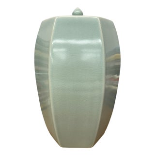 Light Green Crackle Glaze Hexagonal Lidded Jar For Sale