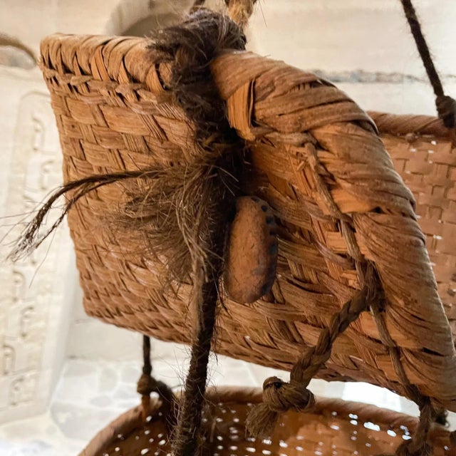 AMBIANIC offers: 1960s Vintage Handcrafted textile fiber art Wall Hanging Three nesting pocket baskets Wonderful...