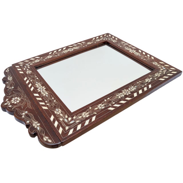 Vintage Handmade Floral-Patterned Mother-of-Pearl Inlaid Mirror For Sale In New York - Image 6 of 8