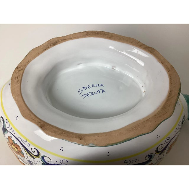 Vintage Italian Multi ColoredCeramic Covered Serving Dish With Under Plate Sherman Deruta For Sale - Image 9 of 9
