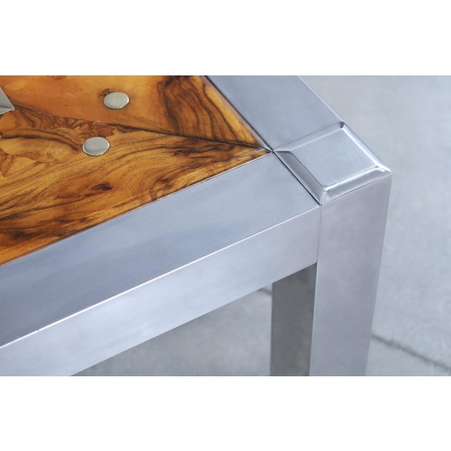 Monumental Oyster Burl Wood and Aluminum Coffee Table, 1970s For Sale - Image 9 of 14
