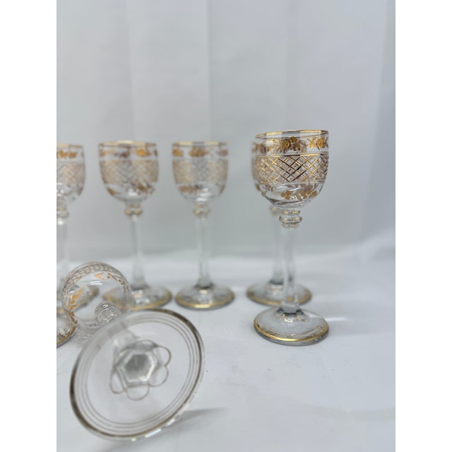 Set of 8, French Foliate Gilt Crystal Wine Goblets Style of Val St. Lambert For Sale In Atlanta - Image 6 of 8