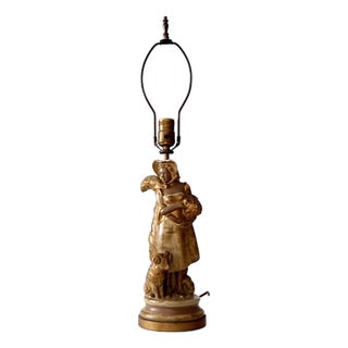 Vintage Pastoral Figurative Gilt Table Lamp For Sale