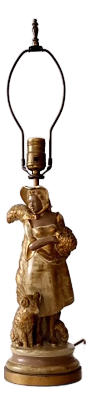Vintage Pastoral Figurative Gilt Table Lamp