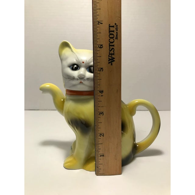 Yellow Mid-Century Hand-Painted Ceramic Chinese Lucky Cat Tea Pot For Sale - Image 8 of 10