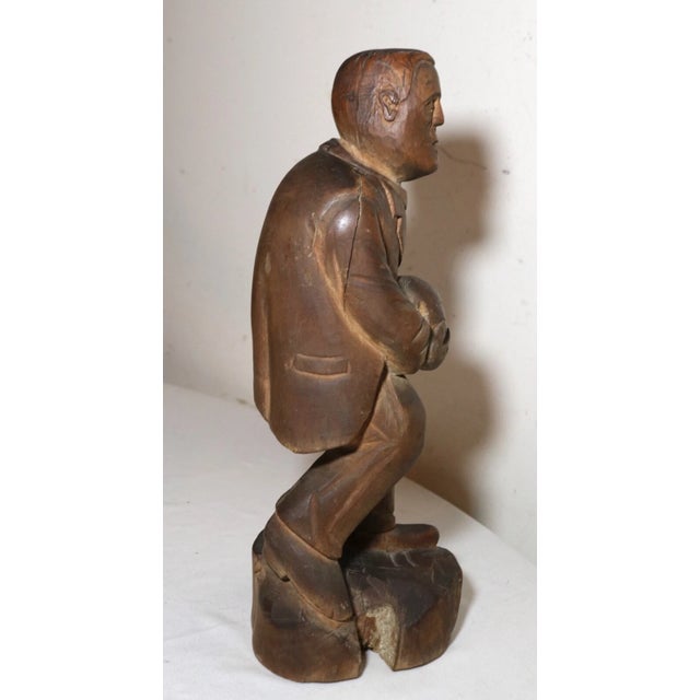 Antique 1800's Folk Art Hand Carved Wood Figural Man Sculpture Statue Figure For Sale - Image 12 of 12