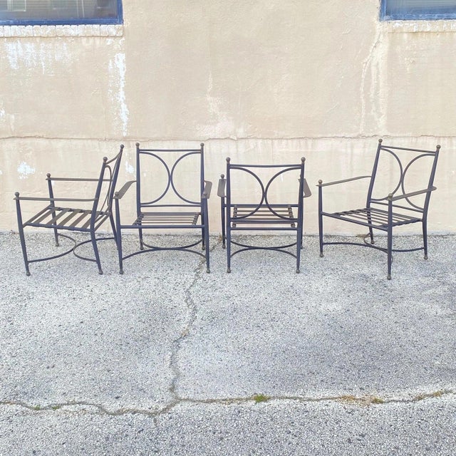 Late 20th Century Neoclassical Regency Aluminum & Steel Metal Outdoor Patio Arm Chair - Set of 4 For Sale - Image 10 of 12
