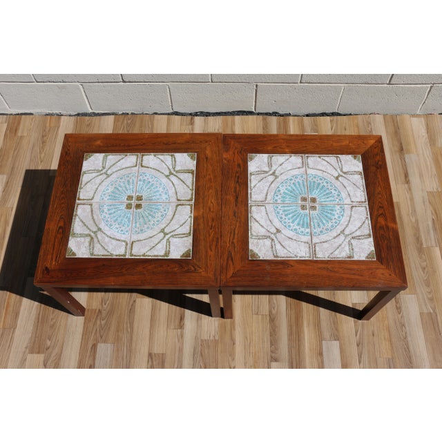 Pair of 1970s Danish Modern Rosewood Tile Top Side Tables For Sale - Image 9 of 18
