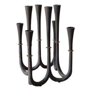 Vintage Dansk Jens Quistgaard Danish Modern Cast Iron and Brass 8-Arm Candle Holder Candelabra, 1950s For Sale