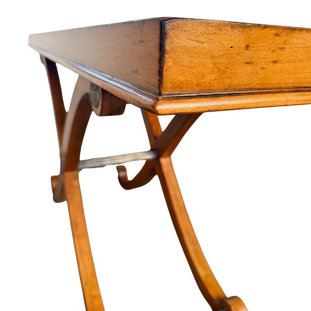 Late 20th Century Large Neoclassical Curule Console Table With Fluted Pewter-Tone Accents For Sale - Image 10 of 14