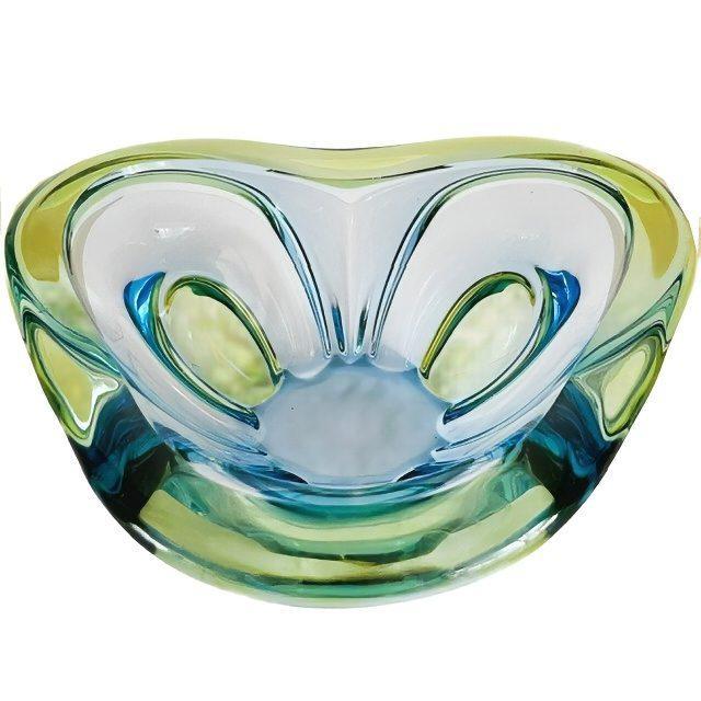 Vintage Bohemian Glass Bowl in Blue Green, 1960s For Sale - Image 6 of 6