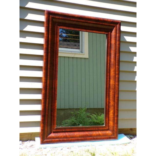 Wood Large 19th C. Antique Empire Flame Mahogany Framed Ogee Mantel Wall Mirror For Sale - Image 7 of 11