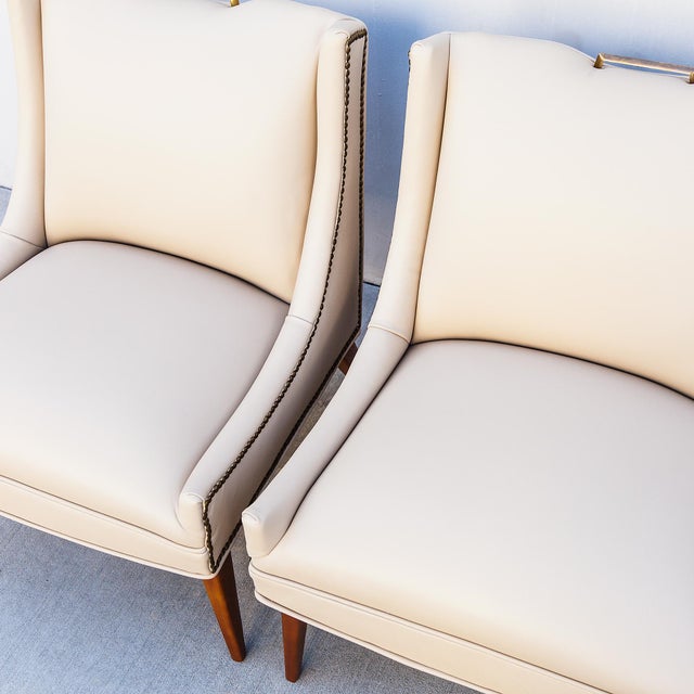 Almond Restored 1950s Mid Century Modern Selig Lounge Chairs in Edelman Leather For Sale - Image 8 of 15