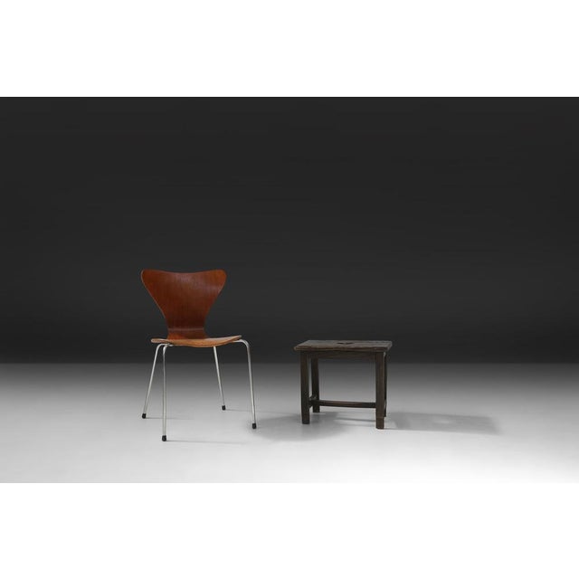 Black Rustic Handcrafted Black Wooden Stool, France, 1920s For Sale - Image 8 of 9