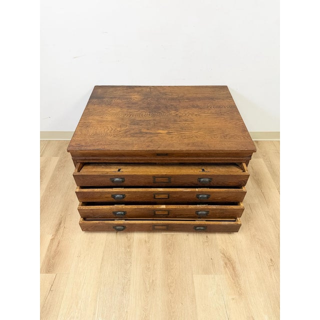 Wood Antique Hamilton Printing Cabinet, Four Drawer Dark Oak Wood Dresser Collectable For Sale - Image 7 of 9